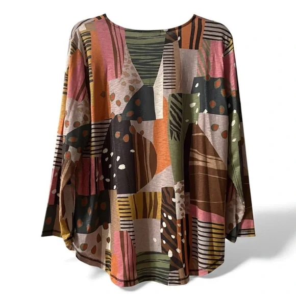 Jess & Jane Abstract Patchwork Women's Tunic Top Large Geometric Colorful - Picture 3 of 6
